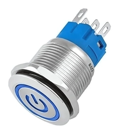 Botao On/off Nwt Com Led Azul 19mm 220v 3a 12v Prata