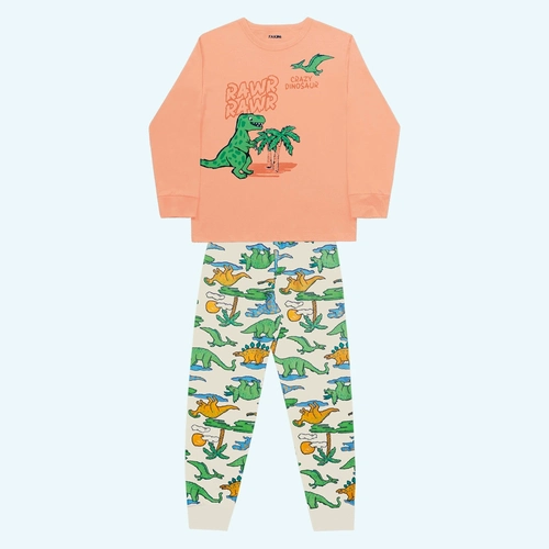 Conjunto Camiseta Manga Longa e Calça Pijama Crazy Dinosaur Fakini Masculino
