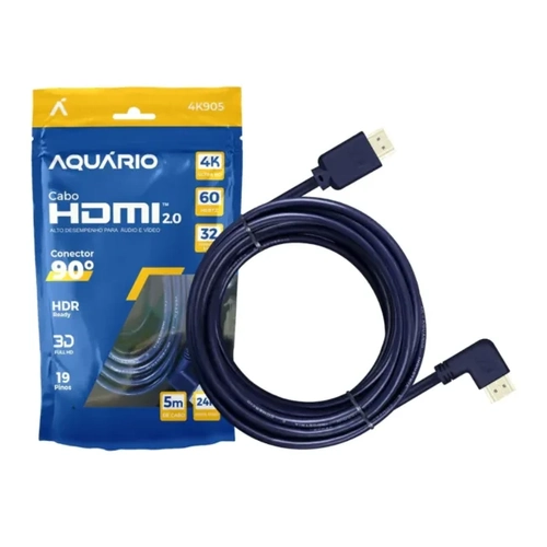 Cabo Hdmi 90° Aquário 2.0 4k 5 Metros