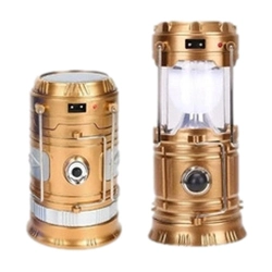 Lampião Solar c/Lanterna USB Recarregável Portátil Dourado (SH-5800T)