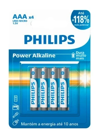 Pilha AAA Philips c/4 unidades. Alcalina