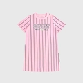 Vestido Camiseta Malwee Listrado Feminino - Rosa