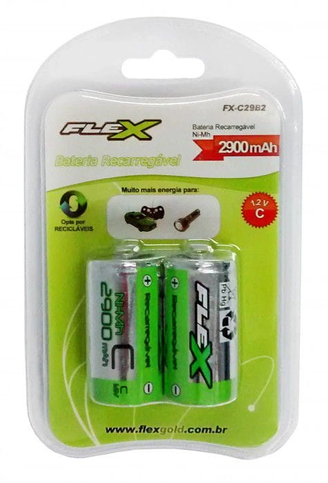 PILHA RECARREGAVEL C 2900MAH FLEX COM 2UN