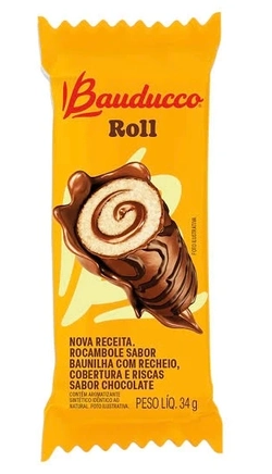 Rocambole Sabor Baunilha Com Recheio Chocolate Bauducco 34g