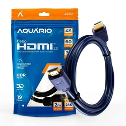 Cabo Hdmi, Aquário, 2.0, 4K, 3D, 19 Pinos - 2 Metros 4K02
