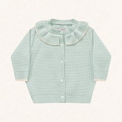 Casaco Tricot Gola Babado Azul Fakini - Feminino