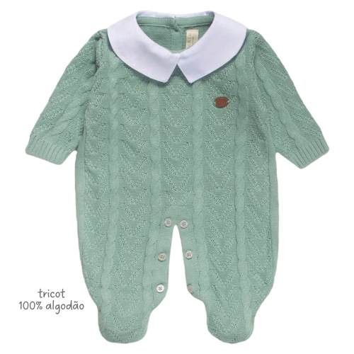 Macacão Manga Longa Tricot com Gola Verde Unissex