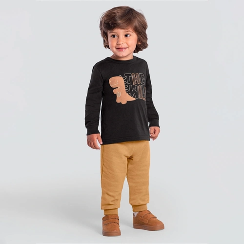 Conjunto Camiseta Manga Longa e Calça Moletom The Wild Dino Brandili Preto - Masculino