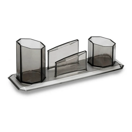 Porta Canetas/Clips/Lembretes Trio Acrílico Fumê Maxcril