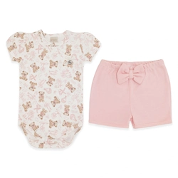 Conjunto Body Manga Curta Estampado e Shorts com Laço Suedine Menina – Ursa Provençal