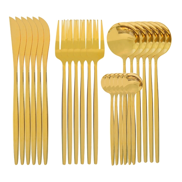 Conjunto de 24 Peças de Facas e Garfos Dourado Grillrelax