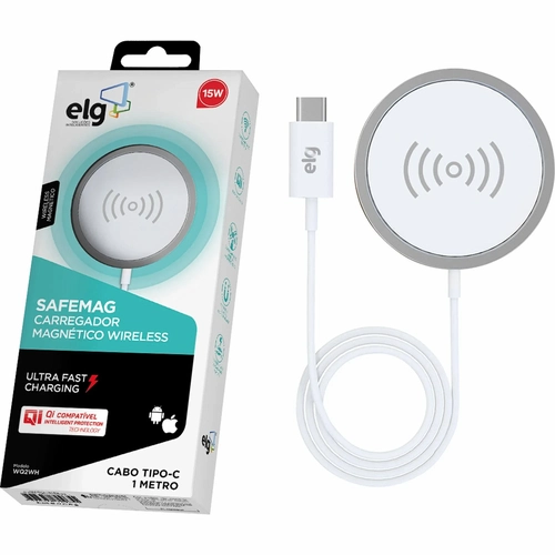 Carregador Magnético Sem Fio Branco Elg - Wq2wh