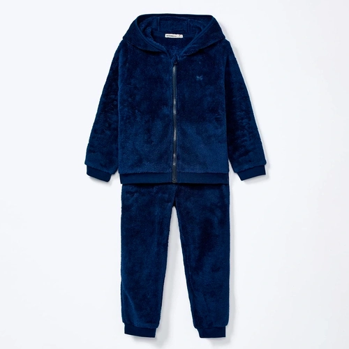 Conjunto em Fleece Peluciado com Orelhinhas no Capuz Marinho Hering - Masculino