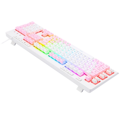 Teclado Redragon Shiva RGB, Com fio, ABNT2, Rosa com Branco - K512WP-RGB