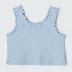 Regata Cropped com Babados Azul Hering - Feminino