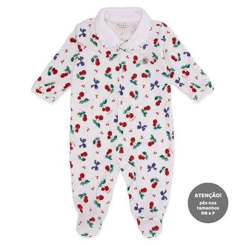 Macacão Manga Longa Estampado com Gola Suedine Feminino – Cerejinhas