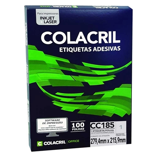Etiqueta Adesiva Colacril Carta CC185 279,4 x 215,9 mm com 100 Folhas