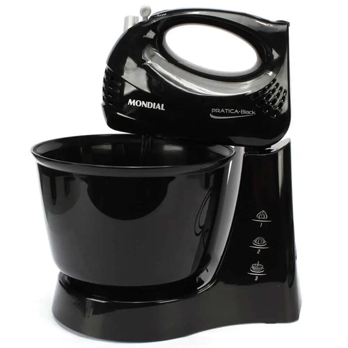 Batedeira Mondial Prática Black com 3 Velocidades – Preta