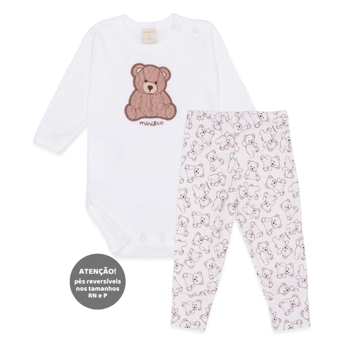 Conjunto Body Manga Longa Bordado e Mijão Liso Suedine Unissex – Ursinho Fofo
