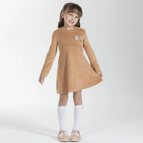 Vestido Manga Longa Aveludado com Laço Cativa - Feminino