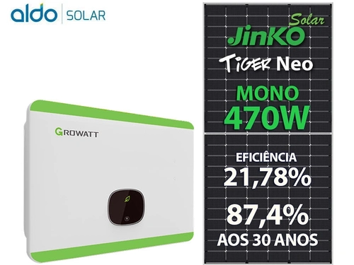 Gerador De Energia Solar Growatt Sem Estrutura Growatt Gf 14,1kwp Jinko Tiger Neo Mono 470w Mid 15kw 4mppt Trif 220v