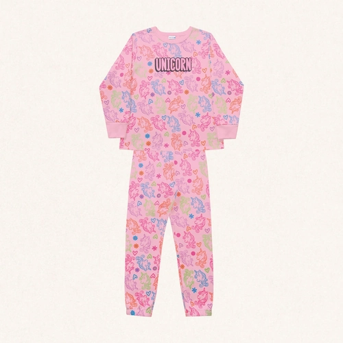 Conjunto Pijama Moletom Peluciado Unicórnio Fakini - Feminino