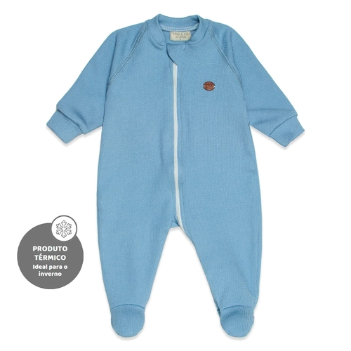 Macacão Manga Longa Zíper Canelado Termico - Azul