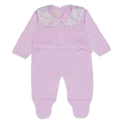 Macacão Manga Longa Tricot Laço com Gola Feminino – Rosa