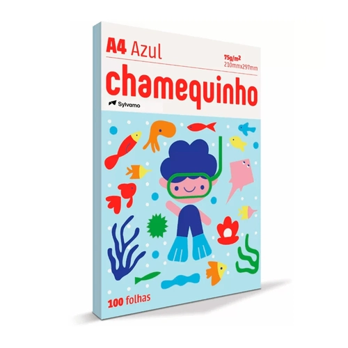 Papel Sulfite Chamequinho A4 75g Pacote com 100 Folhas Azul Chamex
