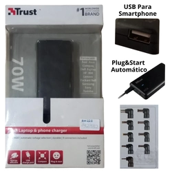 Fonte Universal para Notebook e Smartphone até 70W - 9 pinos + entrada USB -Trust