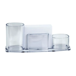 Porta Canetas/Clips/Lembretes Trio Acrílico Cristal Millenium Acrimet