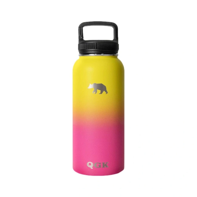 Garrafa Térmica Pl 32 Oz 946 Ml Com Tampa - QGK (Rosa com Amarelo)