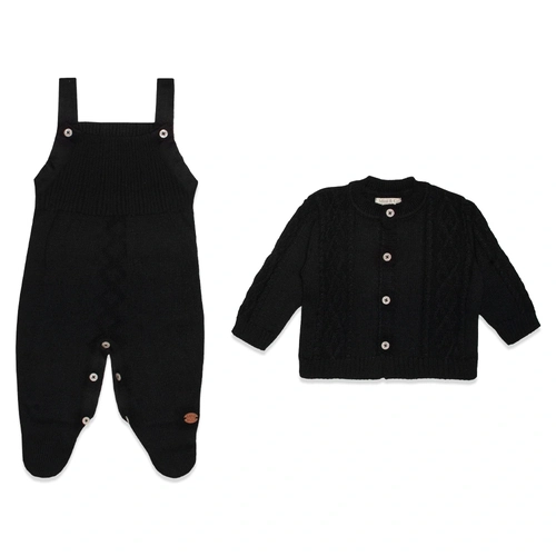 Conjunto Jardineira e Casaco Tricot Masculino – Preto