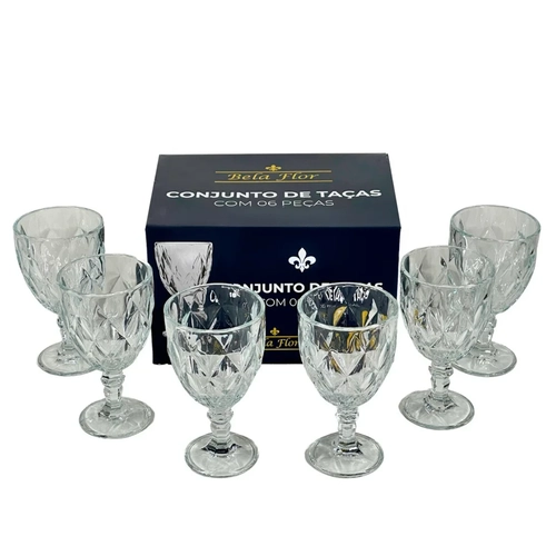 Conjunto de Taças Cristal Ecológico Diamante 330ml Com 6 Peças Transparente - Bela Flor