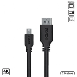 Cabo Mini Displayport Macho para Displayport Macho V.1.2 28awg Puro Cobre 2 Metros - Pmddpm-2