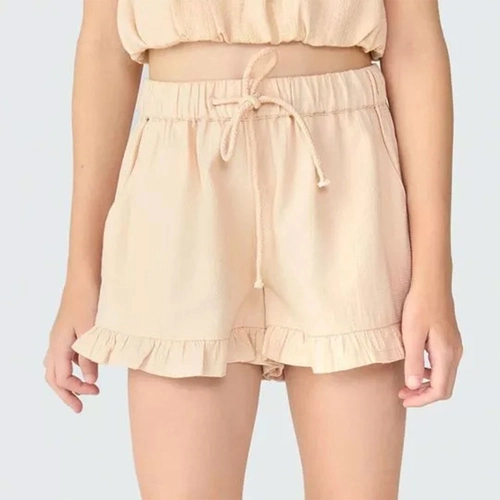 Shorts Babadinho Cós Elástico Bege Hering - Feminino