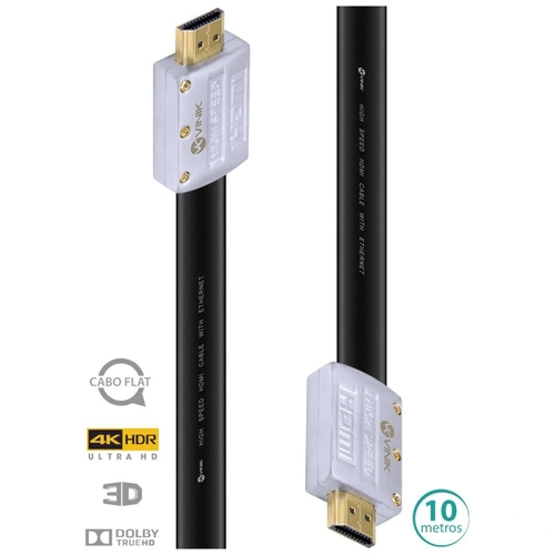 Cabo Hdmi 2.0 Flat 4k Com Conector Desmontável - 10 Metros - H20fl10