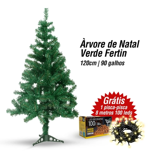 Árvore Natal 120cm 90 Galhos + Pisca 100 Leds - Fertin