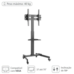 Suporte Rack para Tvs de 37-70" Até 35kg Com Bandeja - Sr150