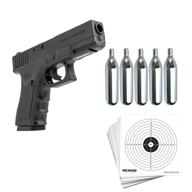 Pistola de Pressão CO2 Glock G11 4.5mm + Cilindros de CO2 + 10un de Alvos 14cmcX14cm  - (Rossi)