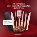 Kit Churrasco 7 Peças Aço Inox e Estojo Resistente com Facas Garfo Espátula Amolador Grillrelax