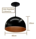 Pendente Meia Lua Luminária Decoração Preto Com Cobre 40cm