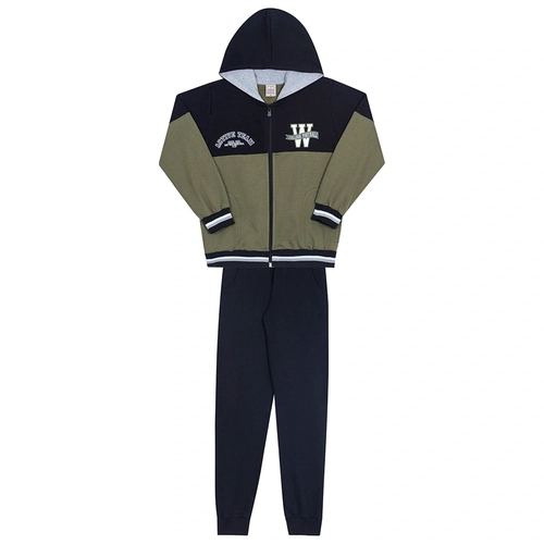 Conjunto Moletom Jaqueta com Capuz Active Team Preto e Verde Randa Mundu - Masculino