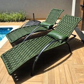 Espreguiçadeira Piscina em Tricô Náutico e Alumínio Pintura Epóxi  Itapema (kit com 2)