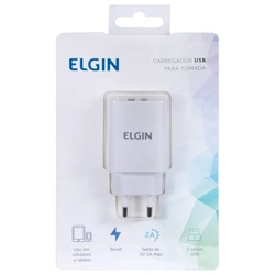 Carregador de Tomada Elgin Com 2 Saídas USB 5V 2.1a Bivolt - 27597