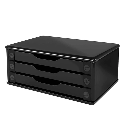 Suporte Para Monitor 3 Gavetas MDF Preto Souza