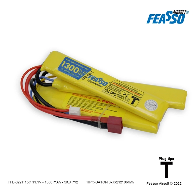 FFB-022T Bateria LiPO 15C - 11.1V - 1300mAh Plug tipo T - (Feasso)