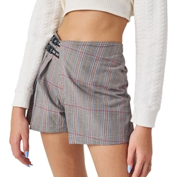 Shorts Saia com Prega Xadrez Pokotinha - Feminino