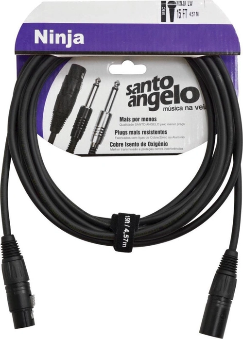 Cabo para Microfone Ninja Lw 0,20 Mm Conector Xlr Macho/ Xlr Femea 15ft 4,57 Metros Preto