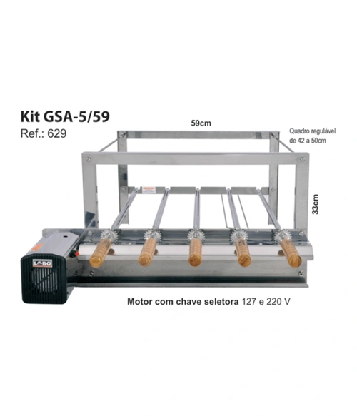 Kit Giratorio Inox Lobo 5 Espetos Gsa 5/63 Inox Plus Regulável 40